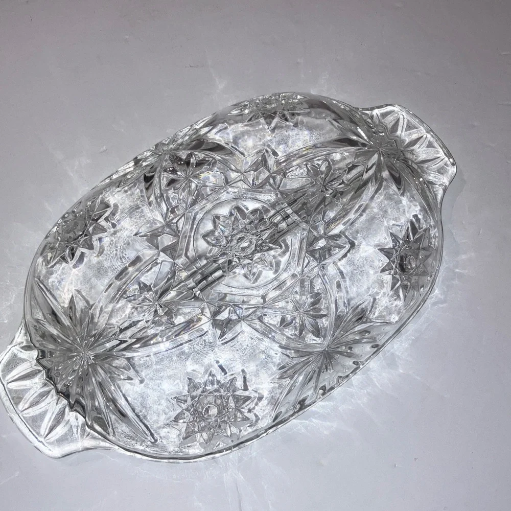Vintage‎ Clear Glass Serving Dish Set with Floral Starburst Design